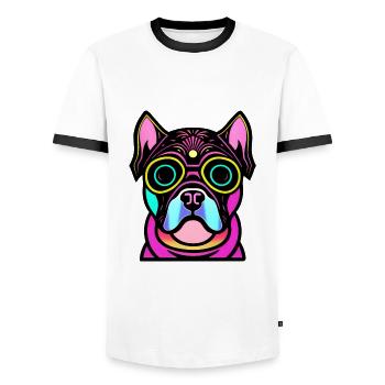Happy dog. Happy dogs. Bulldog - Men's Ringer Shirt - white/black - Front - AI Model Female 172 light (172cm) & AI Model Male 178 dark (178cm)