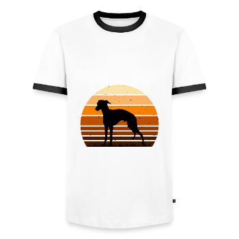 Italian Greyhound Dog Love Silhouette Retro Sunset - Men's Ringer Shirt - white/black - Front - AI Model Female 172 light (172cm) & AI Model Male 178 dark (178cm)