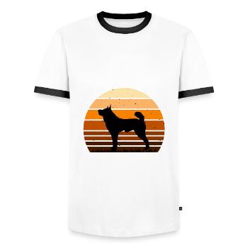 Karelian Bear Dog Lover Silhouette Vintage Sunset - Men's Ringer Shirt - white/black - Front - AI Model Female 172 light (172cm) & AI Model Male 178 dark (178cm)