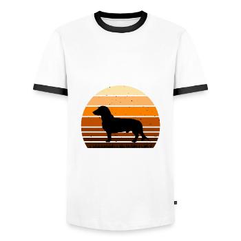 Westfälische Dachsbracke Hundesilhouette Retro Sonne - Männer Kontrast-T-Shirt - Weiß/Schwarz - Vorne - AI Model Female 172 light (172cm) & AI Model Male 178 dark (178cm)