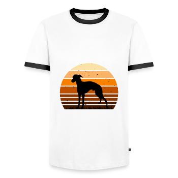 Rampur Greyhound Dog Lover Silhouette Retro Sunset - Men's Ringer Shirt - white/black - Front - AI Model Female 172 light (172cm) & AI Model Male 178 dark (178cm)