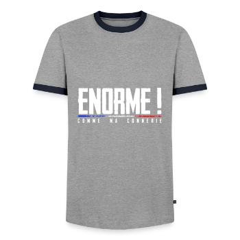Enorme ! comme ma connerie humour made in Fr. - T-shirt contrasté Homme - gris/marine  - Devant - AI Model Female 172 light (172cm) & AI Model Male 178 light (178cm)