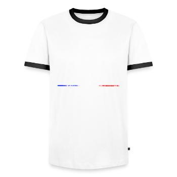 Huge! like my humorous made in Fr. - Men's Ringer Shirt - white/black - Front - AI Model Female 172 light (172cm) & AI Model Male 178 dark (178cm)