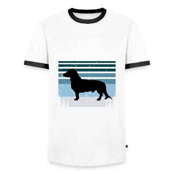 Westphalie Dachsbracke Dog Silhouette Retro Sun - T-shirt contrasté Homme - blanc/noir - Devant - AI Model Female 172 light (172cm) & AI Model Male 178 dark (178cm)