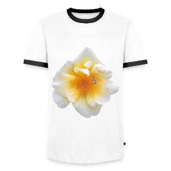 Bee Blossom Rose - Teamwork - Garden - Rose Blossom - Men's Ringer Shirt - white/black - Front - AI Model Female 172 light (172cm) & AI Model Male 178 dark (178cm)