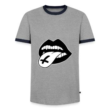Vampire sataniste - T-shirt contrasté Homme - gris/marine  - Devant - AI Model Female 172 light (172cm) & AI Model Male 178 light (178cm)
