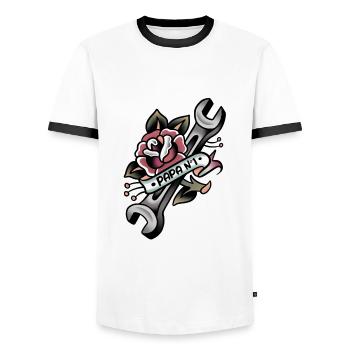 Papa old-school bricoleur numéro 1 - T-shirt contrasté Homme - blanc/noir - Devant - AI Model Female 172 light (172cm) & AI Model Male 178 dark (178cm)