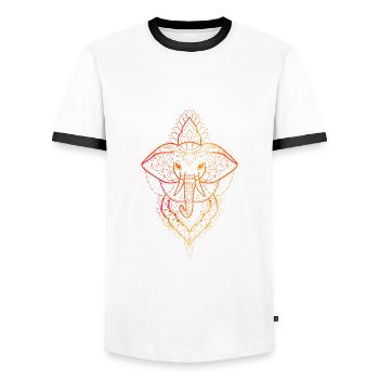 Ganesh symmetrische Design-Strichzeichnungen bunt - Männer Kontrast-T-Shirt - Weiß/Schwarz - Vorne - AI Model Female 172 light (172cm) & AI Model Male 178 dark (178cm)