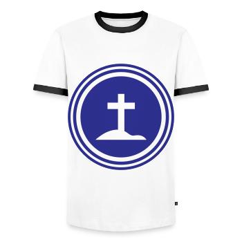 Symbole de la croix - T-shirt contrasté Homme - blanc/noir - Devant - AI Model Female 172 light (172cm) & AI Model Male 178 dark (178cm)