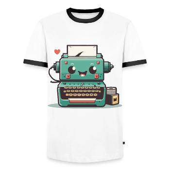 Typewriter Retro - Men's Ringer Shirt - white/black - Front - AI Model Female 172 light (172cm) & AI Model Male 178 dark (178cm)