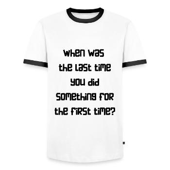Dernière fois - T-shirt contrasté Homme - blanc/noir - Devant - AI Model Female 172 light (172cm) & AI Model Male 178 dark (178cm)