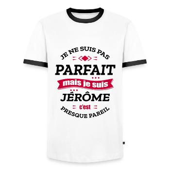 JÉRÔME PARFAIT - PRENOM JÉRÔME - T-shirt contrasté Homme - blanc/noir - Devant - AI Model Female 172 light (172cm) & AI Model Male 178 dark (178cm)