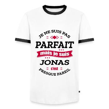 JONAS PARFAIT - PRENOM JONAS - T-shirt contrasté Homme - blanc/noir - Devant - AI Model Female 172 light (172cm) & AI Model Male 178 dark (178cm)