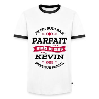 KÉVIN PARFAIT - PRENOM KÉVIN - T-shirt contrasté Homme - blanc/noir - Devant - AI Model Female 172 light (172cm) & AI Model Male 178 dark (178cm)
