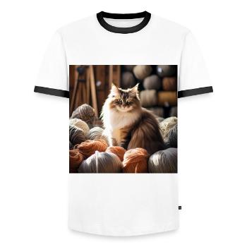 Cat in Yarn Paradise - Men's Ringer Shirt - white/black - Front - AI Model Female 172 light (172cm) & AI Model Male 178 dark (178cm)