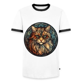 Verre aquarelle de race de chat à poil long britannique - T-shirt contrasté Homme - blanc/noir - Devant - AI Model Female 172 light (172cm) & AI Model Male 178 dark (178cm)
