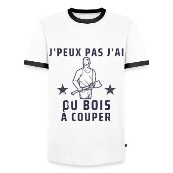 j peux pas j ai du bois à couper - T-shirt contrasté Homme - blanc/noir - Devant - AI Model Female 172 light (172cm) & AI Model Male 178 dark (178cm)