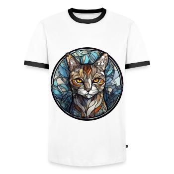 Manx Cat Breed Aquarelle Verre - T-shirt contrasté Homme - blanc/noir - Devant - AI Model Female 172 light (172cm) & AI Model Male 178 dark (178cm)