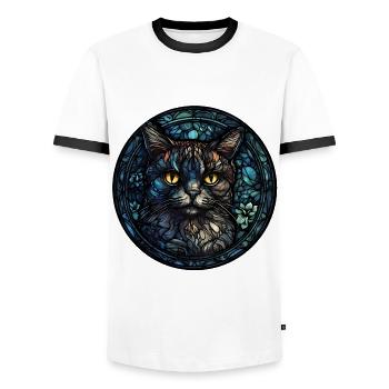 Pixie bob Cat Breed Watercolor Glass - Men's Ringer Shirt - white/black - Front - AI Model Female 172 light (172cm) & AI Model Male 178 dark (178cm)