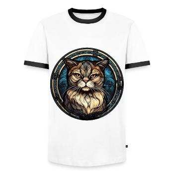 Scottish Fold Cat Breed Aquarelle Verre - T-shirt contrasté Homme - blanc/noir - Devant - AI Model Female 172 light (172cm) & AI Model Male 178 dark (178cm)
