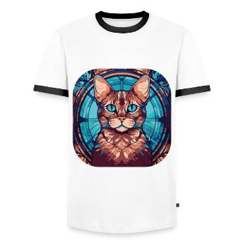 Peinture à l’aquarelle colorée de race de chat du Bengale - T-shirt contrasté Homme - blanc/noir - Devant - AI Model Female 172 light (172cm) & AI Model Male 178 dark (178cm)