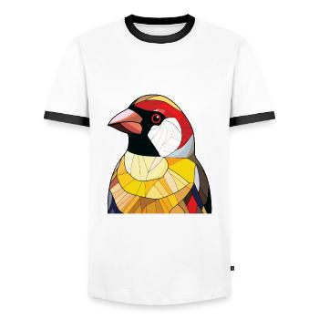 Goldfinch Colorful Watercolor Animal Illustration - Men's Ringer Shirt - white/black - Front - AI Model Female 172 light (172cm) & AI Model Male 178 dark (178cm)