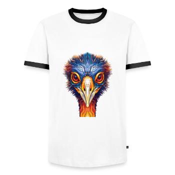 Ostrich Colorful Watercolor Animal Illustration - Men's Ringer Shirt - white/black - Front - AI Model Female 172 light (172cm) & AI Model Male 178 dark (178cm)