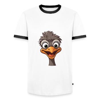 Emu Cartoon Kawaii Watercolor Illustration - Men's Ringer Shirt - white/black - Front - AI Model Female 172 light (172cm) & AI Model Male 178 dark (178cm)
