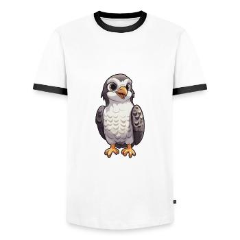 Falcon Cartoon Kawaii Aquarelle Illustration - T-shirt contrasté Homme - blanc/noir - Devant - AI Model Female 172 light (172cm) & AI Model Male 178 dark (178cm)