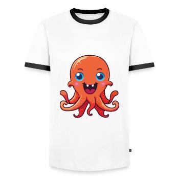 Oktopus-Karikatur-Kawaii-Aquarellillustration - Männer Kontrast-T-Shirt - Weiß/Schwarz - Vorne - AI Model Female 172 light (172cm) & AI Model Male 178 dark (178cm)
