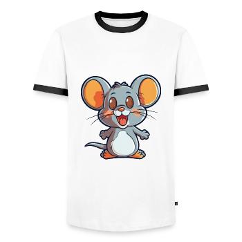 Mouse Cartoon Kawaii Watercolor Illustration - Men's Ringer Shirt - white/black - Front - AI Model Female 172 light (172cm) & AI Model Male 178 dark (178cm)
