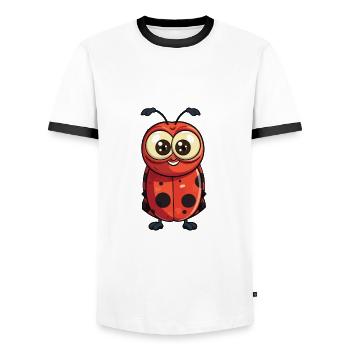 Marienkäfer-Karikatur-Kawaii-Aquarell-Illustration - Männer Kontrast-T-Shirt - Weiß/Schwarz - Vorne - AI Model Female 172 light (172cm) & AI Model Male 178 dark (178cm)