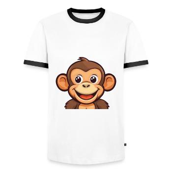 Monkey Cartoon Kawaii Watercolor Illustration - Men's Ringer Shirt - white/black - Front - AI Model Female 172 light (172cm) & AI Model Male 178 dark (178cm)