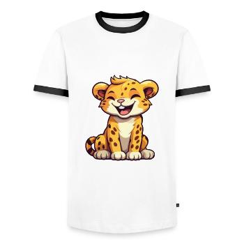 Leopard Cartoon Kawaii Aquarelle Illustration - T-shirt contrasté Homme - blanc/noir - Devant - AI Model Female 172 light (172cm) & AI Model Male 178 dark (178cm)