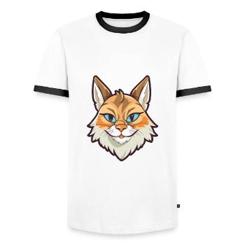 Lynx Cartoon Kawaii Watercolor Illustration - Men's Ringer Shirt - white/black - Front - AI Model Female 172 light (172cm) & AI Model Male 178 dark (178cm)