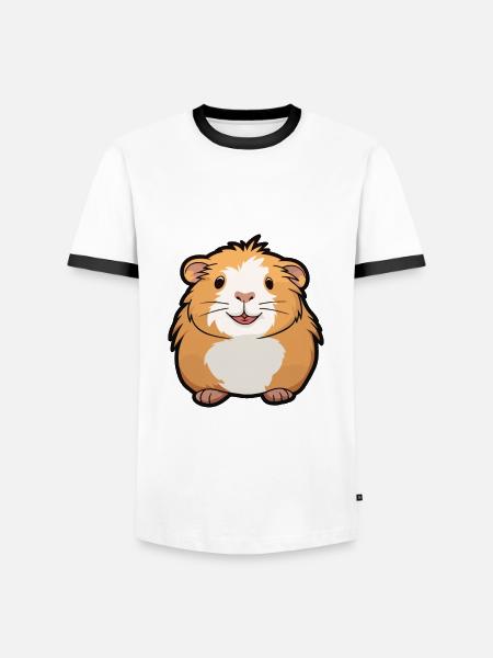 Marsvin Tecknad Kawaii Akvarell Illustration - Kontrast-T-shirt herr - vit/svart
