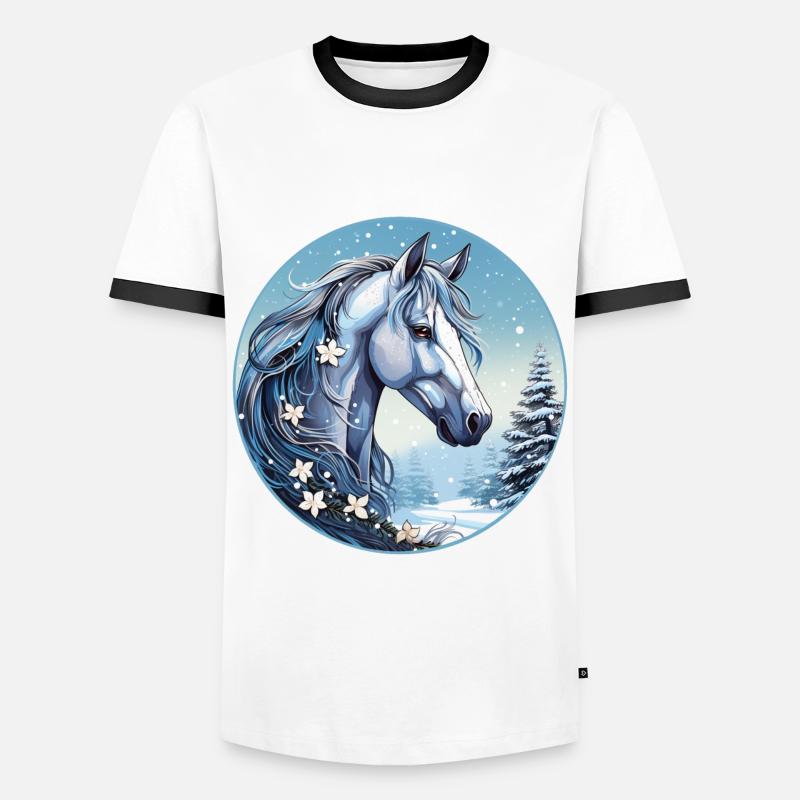 Pferd mit Schneeflocken - Männer Kontrast-T-Shirt - Weiß/Schwarz