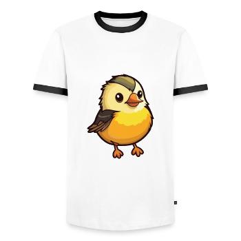 Meise Vogel Karikatur Kawaii Aquarell Illustration - Männer Kontrast-T-Shirt - Weiß/Schwarz - Vorne - AI Model Female 172 light (172cm) & AI Model Male 178 dark (178cm)