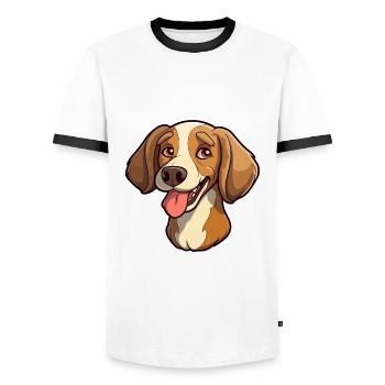 Aidi race de chien dessin animé kawaii illustration - T-shirt contrasté Homme - blanc/noir - Devant - AI Model Female 172 light (172cm) & AI Model Male 178 dark (178cm)