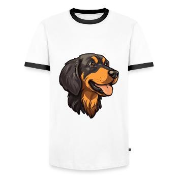 Berger De Beauce Dog Breed Cartoon Kawaii Illustra - Men's Ringer Shirt - white/black - Front - AI Model Female 172 light (172cm) & AI Model Male 178 dark (178cm)