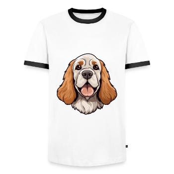 Clumber Spaniel Dog Breed Cartoon Kawaii Illustrat - Men's Ringer Shirt - white/black - Front - AI Model Female 172 light (172cm) & AI Model Male 178 dark (178cm)