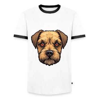Border Terrier Race de chien Cartoon Kawaii Illustrati - T-shirt contrasté Homme - blanc/noir - Devant - AI Model Female 172 light (172cm) & AI Model Male 178 dark (178cm)