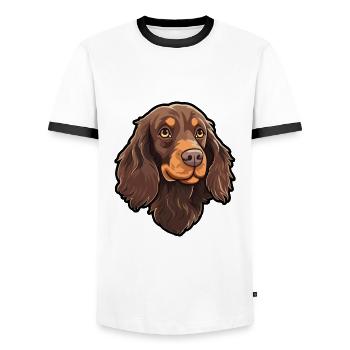 Boykin Épagneul Chien Race Cartoon Kawaii Illustrati - T-shirt contrasté Homme - blanc/noir - Devant - AI Model Female 172 light (172cm) & AI Model Male 178 dark (178cm)
