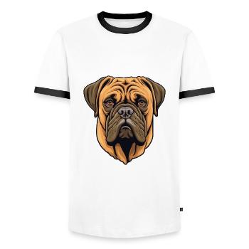 Bullmastiff chien race dessin animé Kawaii Illustration - T-shirt contrasté Homme - blanc/noir - Devant - AI Model Female 172 light (172cm) & AI Model Male 178 dark (178cm)