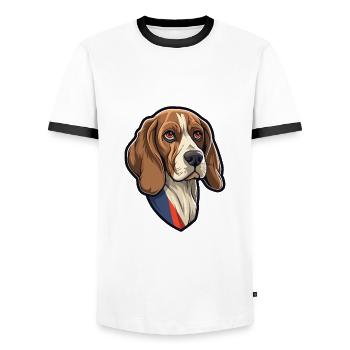 Grand Anglo Français Hunderasse Cartoon Kawaii Illu - Männer Kontrast-T-Shirt - Weiß/Schwarz - Vorne - AI Model Female 172 light (172cm) & AI Model Male 178 dark (178cm)