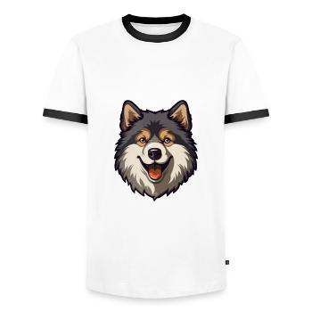 Finnish Lapphund Dog Breed Cartoon Kawaii Illustra - Men's Ringer Shirt - white/black - Front - AI Model Female 172 light (172cm) & AI Model Male 178 dark (178cm)