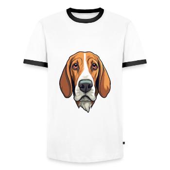 Estnischer Jagdhund Rasse Cartoon Kawaii Illustrati - Männer Kontrast-T-Shirt - Weiß/Schwarz - Vorne - AI Model Female 172 light (172cm) & AI Model Male 178 dark (178cm)