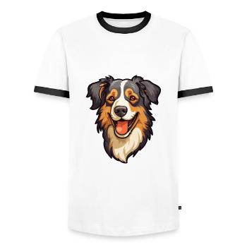 English Shepherd Dog Breed Cartoon Kawaii Illustra - Men's Ringer Shirt - white/black - Front - AI Model Female 172 light (172cm) & AI Model Male 178 dark (178cm)