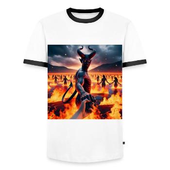 Follow Me to the Abyss - Infernal Devil's Pact #05 - Men's Ringer Shirt - white/black - Front - AI Model Female 172 light (172cm) & AI Model Male 178 dark (178cm)