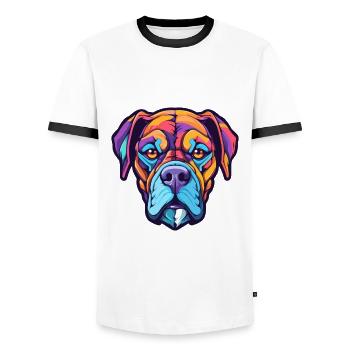 Deutsche Boxerhunderasse Karikatur Kawaii Illustration - Männer Kontrast-T-Shirt - Weiß/Schwarz - Vorne - AI Model Female 172 light (172cm) & AI Model Male 178 dark (178cm)